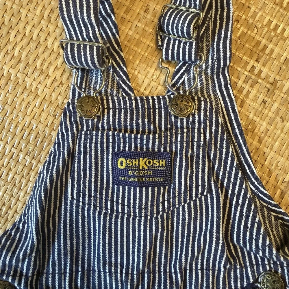 Vintage 90s OshKosh Dungarees Baby 18 Months Blue & White Strip Bib Overalls